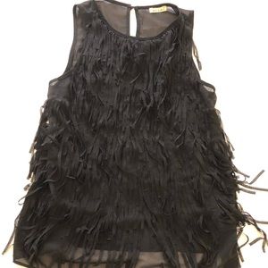Black Fringe Sleeveless Top